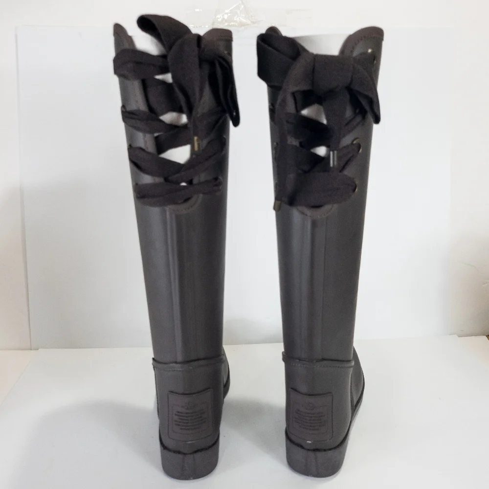 Coach Tristee Matte Rubber Rain Boots Buck Brown -5 - Picture 2 of 5